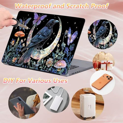 Laptop Skin Sticker Decal 12" 13" 13.3" 14" 15" 15.6",Waterproof Scratch Resistant Vinyl,Reusable Easy to Apply,for MacBook HP Dell Notebooks Netbooks Laptop,2 Wrist Pads,Crow Moon Flower - color: Crow Moon Flower