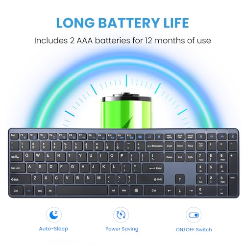 Wireless Keyboard-2.4G Ultra Slim Quiet Full Size USB PC Computer Keyboard,19 Multimedia Keys,Number Pad,Plug&Play,Lag-Free Ergo,Long Battery Life for Desktop,Laptop,Smart TV,MAC,Windows,QWERTY