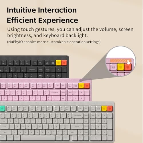 NuPhy Node100 Wireless Mechanical Keyboard, Hot Swappable Custom Low Profile Keyboard, 103 Keys Computer Gaming Keyboards, Supports Touch Gestures, PBT Keycaps, RGB Backlit, Bluetooth/2.4GHz/USB-C - color: Gray, size: Low-profile Brown Nano Switch
