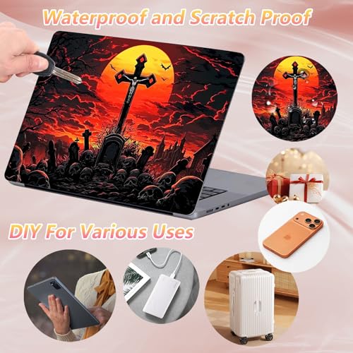Laptop Skin Sticker Decal 12" 13" 13.3" 14" 15" 15.6",Waterproof Scratch Resistant Vinyl,Reusable Easy to Apply,for MacBook HP Dell Notebooks Netbooks Laptop,2 Wrist Pads,Cross Blood Moon - color: Cross Blood Moon