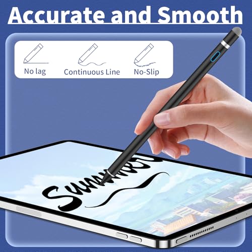 Stylus Digital Pen for Touch Screens, Active Pencil Fine Point Compatible with iPhone iPad and Other Tablets for Drawing and Handwriting (Black) - color: black