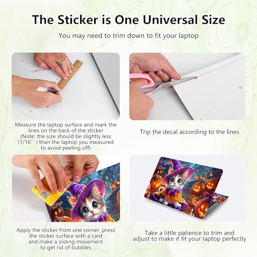 Laptop Skin Sticker Decal, Universal Reusable Vinyl Laptop Cover for 12" 13" 13.3" 14" 15" 15.4" 15.6" Notebook PC, Reusable Waterproof Scratch-Resistant with 2 Wrist Pads,Cat Magic Halloween - color: Cat Magic Halloween