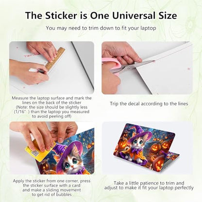 Laptop Skin Sticker Decal, Universal Reusable Vinyl Laptop Cover for 12" 13" 13.3" 14" 15" 15.4" 15.6" Notebook PC, Reusable Waterproof Scratch-Resistant with 2 Wrist Pads,Cat Magic Halloween - color: Cat Magic Halloween