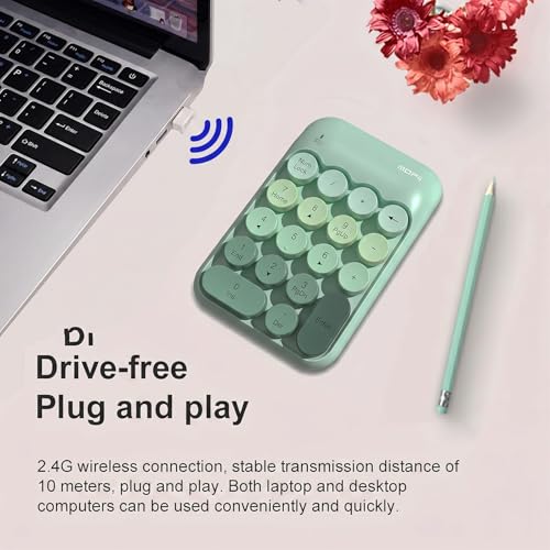 Lomiluskr Cute Wireless Number Keypad with 2.4G USB Receiver, 18 Colorful Round Keys Numpad, Portable Financial Accounting Numeric Keyboard, Suitable for PC, Laptop (Green Gradient) - color: Green Gradient