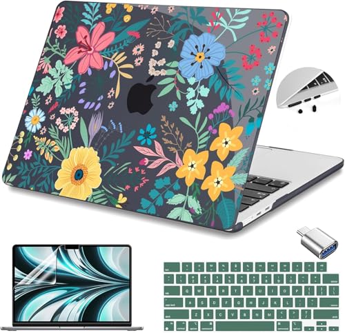 Teryeefi Compatible with M4 M3 M2 MacBook Air 15 inch Case 2025 2024 2023 Release Plastic Hard Shell with Keyboard Cover & USB Adapter- Colorful Floral 136 - color: Colorful Floral 136