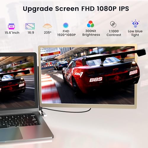 Laptop Screen Extender, 15.6" Detachable Triple Portable Monitor, 1080P FHD IPS Display, Sturdy & Durable, USB-C/HDMI Plug-Play Monitor Extender for Mac/Win/Android, Fits 13-17" Laptops - size: 15.6" Triple Screen