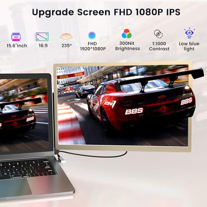 Laptop Screen Extender, 15.6" Detachable Triple Portable Monitor, 1080P FHD IPS Display, Sturdy & Durable, USB-C/HDMI Plug-Play Monitor Extender for Mac/Win/Android, Fits 13-17" Laptops - size: 15.6" Triple Screen