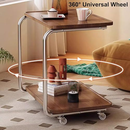 Overbed Table with 360 Wheels Panel Bedside Table, Modern Minimalist Sofa Side Table, U Shaped Built in Side Table, Double Shelf, for Bed, Sofa(White) - color: White