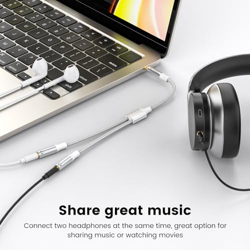 MOSWAG 3.5mm TRRS Headphone Splitter, 3.5mm AUX Jack Cable 1 in 2 Out | Nylon Braided & Gold-Plated Extension Cable Audio Y Splitter, Dual Headphone Jack Adapter for Phone, PC, Laptop, Tablet, Mp3 - color: White