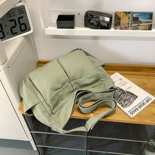 Cute Canvas Tote Bag for School/Work/Travel, Large Crossbody Messenger Bag Laptop Shoulder Bag - color: Asparagus Green