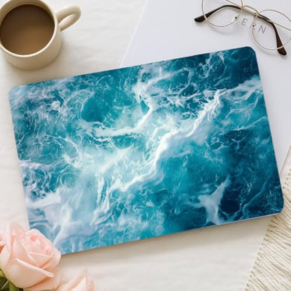 PLIGREAT 15 Inches Laptop Decal Sticker Skin Cover, Sea Wave Pattern Laptop Sticker Decals Fits 12" to 15" Laptops Universal Waterproof Removable, Blue White - color: Blue White