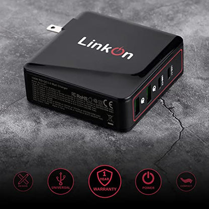 LinkOn Ganius 166W (136W Certified) Wall Charger GaN Tech 100W USB-C PD3.0 PPS and 18W USB-A QC4.0+ Compatible with MacBook Dell HP Surface Lenovo Samsung S20 Ultra Note 10+ Travel International - color: Black 166W