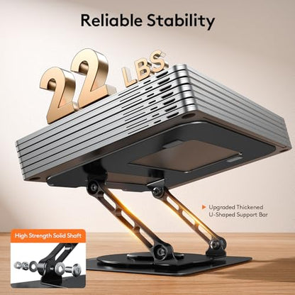TECKNET Laptop Stand for Desk - 360° Rotating Base, Ergonomic Foldable Computer Stand for Laptop Riser, Height Adjustable, Compatible with MacBook Pro, Dell XPS, HP, and All Laptops 10-17" (Black) - color: Black
