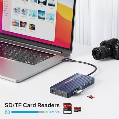 ACASIS USB C Docking Station Dual HDMI Monitor,14 in 1 Laptop Docking Station 3 Monitors, 2 * 4K HDMI+1080p VGA+100W PD+Ethernet+5*USB 3.1+SD/TF+Audio Adapter, USB C Hub for Dell/Lenovo/HP/ThinkPad - color: Grey