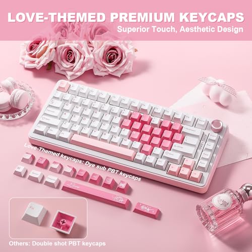 YUNZII B75 PRO Wireless Mechanical Gaming Keyboard | Custom 75% Layout with Knob,Gasket Mount,Hot Swap,Creamy Pre-lubed Switch,BT/USB-C/2.4G (White, Milk Switch) - color: White, size: Milk Switch