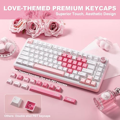 YUNZII B75 PRO Wireless Mechanical Gaming Keyboard | Custom 75% Layout with Knob,Gasket Mount,Hot Swap,Creamy Pre-lubed Switch,BT/USB-C/2.4G (White, Milk Switch) - color: White, size: Milk Switch