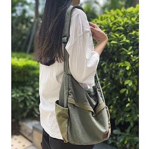 Large Canvas Messenger Bag with Multiple Pockets for Men and Women, Crossbody Shoulder Tote Hobo Laptop Bag - color: 2 - Green