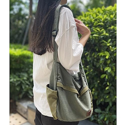 Large Canvas Messenger Bag with Multiple Pockets for Men and Women, Crossbody Shoulder Tote Hobo Laptop Bag - color: 7 - White