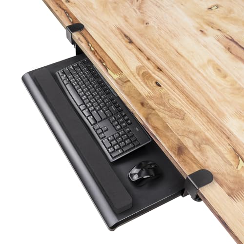 EHO Large Ergonomic C-Clamp Keyboard Tray Mount Under Desk with Wrist Rest, Slide-Out Platform 27.5" (31.8" Including Clamps) x 12.5", Pull Out Keyboard & Mouse Tray for Home or Office, Black - size: 27.5 inch, style: Keyboard and mouse tray platform with