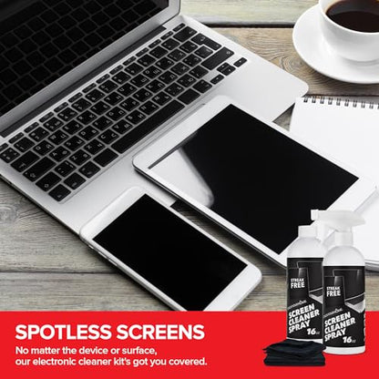16oz Screen Cleaning Kit with Spray and Micro-Fibre Cloth Wipe (1 Pack) for Car Screens, Computer Screens, Laptops, iPads & Phones; Touchscreen Electronics Cleaner to Erase Dust or Fingerprints - size: 1 Pack