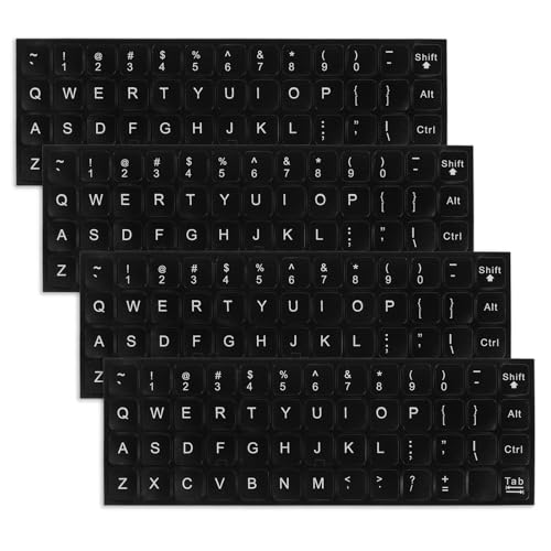 English Keyboard Stickers, 4 Pcs Universal Laptop Keyboard Stickers Keyboard Letter Replacement Stickers Matte Black Background and White Lettering Stickers for PC Computer Laptop Desktop - color: Black