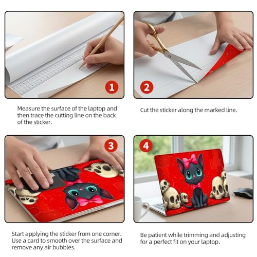Universal Laptop Skin Sticker Decal, 12"-15.6" Aesthetic Vinyl Wrap, Black Cat Skulls Waterproof Notebook Cover Art Protector for MacBook HP Dell Lenovo, Fits 13" 14" 15" 15.6" - color: Black Cat Skulls
