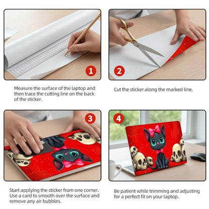 Universal Laptop Skin Sticker Decal, 12"-15.6" Aesthetic Vinyl Wrap, Black Cat Skulls Waterproof Notebook Cover Art Protector for MacBook HP Dell Lenovo, Fits 13" 14" 15" 15.6" - color: Black Cat Skulls