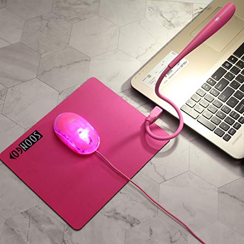 SOON GO Pink Mouse and Pad USB LED Light 3 in 1 Gift Comb Kids Mouse for Laptop Home Office Travel - color: Light pink