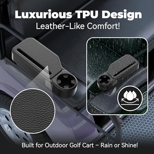 Upgraded Golf Cart Armrest with Cup Holder – Wide Comfort Pad, Universal Fit for EZGO, Club Car, Yamaha – Waterproof, Tool-Free Install, Fits 1" & 1.25" Square Tubes （Black） - color: Cup Holder Black