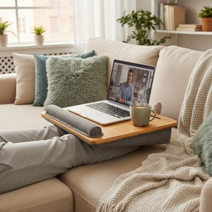 Bamboo Lap Desk for Laptop with Cushion Tablet Phone Holder Handle | Laptop Stand with Anti-Slip Strip Fits up to 15.6 inch Portable Computer Lap Desk for Couch, Bed & Car - size: 16.5"x13.4" Fixed