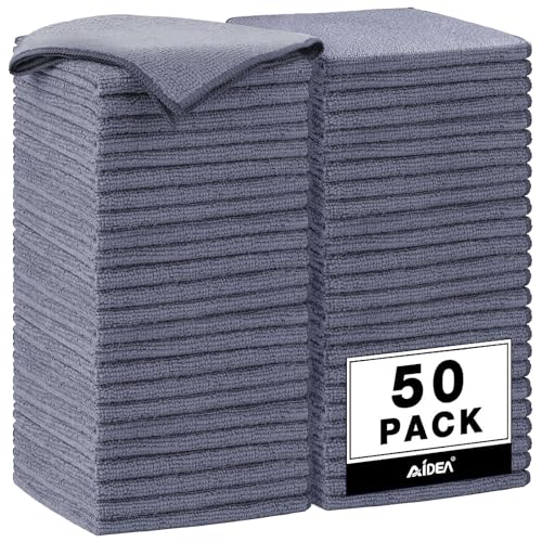 AIDEA Microfiber Cleaning Cloth Grey 50PK, Microfiber Towels, 12×12" | Premium Car Cloths, Dusting Cloth Lint Free Cleaning Rags for SUVs, House, Kitchen, Window, Workshops, Cleaning Supplies - color: Grey, size: 50PK