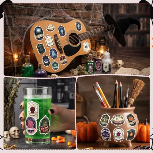 100 Pcs Halloween Potion Labels Stickers Witch Potion Stickers | Ghost Skull Potion Wine Bottle Stickers, Retro Vintage Design, Waterproof, Vinyl Decals for Scrapbook Luggage Laptop Journal - style: Potion