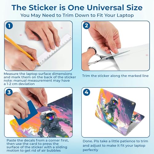 Reusable Universal Laptop Skin Sticker, Cut to Fit for 11.6–15.6 Inch Laptops, Waterproof Protective Film, No-Residue - Cosmic Surf Rider - color: Cosmic Surf Rider
