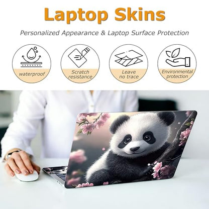 Universal Laptop Skin Sticker with 2 Wrist Pad Decals, 3-Piece Removable Vinyl Laptop Cover, Panda Sakura Waterproof Anti-Scratch, Easy-Trim Fit for 13.3" 14" 15.6" Laptops - color: Panda Sakura