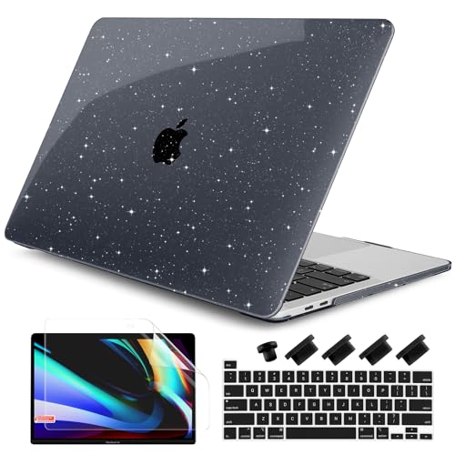 for MacBook Pro 13 inch Case 2023 2022 2021 2020 Release Model A2338 M2/M1 A2289 A2251 with Touch Bar & Touch ID, Glitter Bling Plastic Hard Shell Case & Keyboard Cover, Star Black - color: Star Black