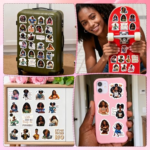 Black Women Stickers for Women - 100 Pcs Inspirational Water Bottle Stickers for Vision Board, Motivational Waterproof Scrapbook Decals, Vinyl Sticker for Laptop Journaling - style: Black Women