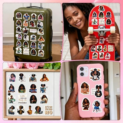 Black Women Stickers for Women - 100 Pcs Inspirational Water Bottle Stickers for Vision Board, Motivational Waterproof Scrapbook Decals, Vinyl Sticker for Laptop Journaling - style: Black Women