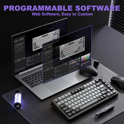 YUNZII B75 PRO Wireless Mechanical Gaming Keyboard | Custom 75% Layout with Knob,Gasket Mount,Hot Swap,Creamy Pre-lubed Switch,BT/USB-C/2.4G(Cocoa Cream V2 Switch,Dark Grey) - color: Dark Grey, size: Cocoa Cream V2 Switch