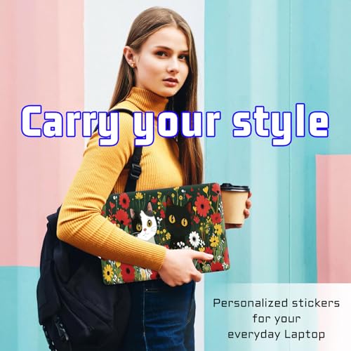 Universal Laptop Skin Sticker Decal, Compatible with MacBook HP Dell Lenovo 12"-15.6", Reusable Vinyl Notebook Cover 3PCS Set, High-Recognition Film-Cut Cat with Florals - color: Cut Cat with Florals