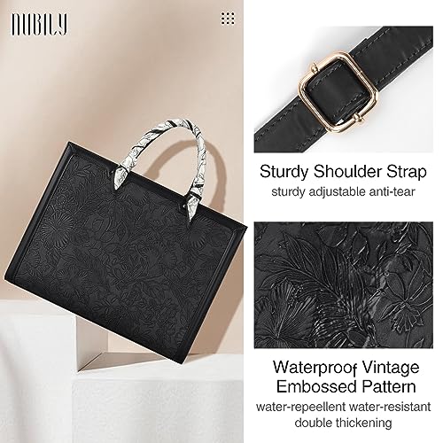 Laptop Bag for Women 15.6 Inch Tote Waterproof Leather Computer Business Lightweight Office Briefcase Large Capacity Handbag Shoulder Black - color: Black