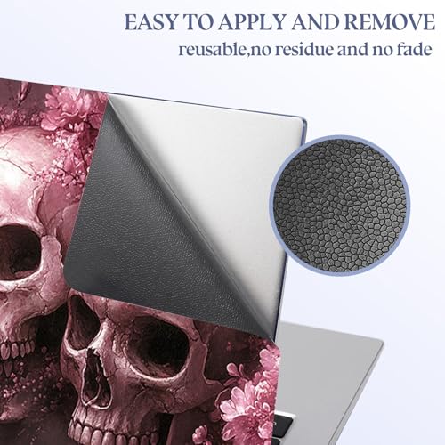 Universal Laptop Skin Sticker Decal,15.6 Inch Laptop Vinyl Cover for 13" 14" 15.6" Laptop,Scratch-Resistant Waterproof Protector Wrap,Reusable with Wrist Pads,Pink Skull Blossom - color: Pink Skull Blossom
