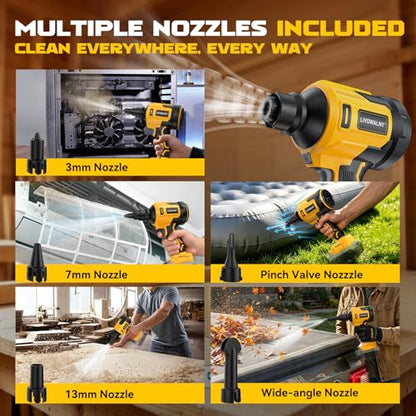 LIVOWALNY Upgraded Air Blower Compatible with Dewalt 20V Battery, 4-in-1 Compressed Air Duster, 480MPH, 120,000 RPM Brushless Motor, 4-Speed Leaf Blower for Car, Pc, Workshop (Tool Only,No Battery)