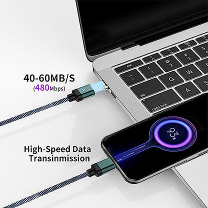 100W 2 in 1 Magnetic USB C Charging Cable [2-Pack, 4/6.6FT] 480Mbps Data Transfer, 5A C to C Cable Fast Charging for iPhone 16/15/14/13 Pro Max, MacBook Pro,iPad,Galaxy S22,Pixel - color: Green