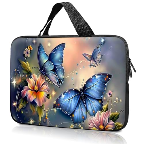 14" 15" Laptop Handle Bag Computer Bag,14.2" 15.4 inch Pouch Holder Notebook Sleeve Cover Compatible for Dell,Lenovo,Toshiba HP, Asus Notebook Messenger Briefcase-Blue butterfly - color: Blue Butterfly