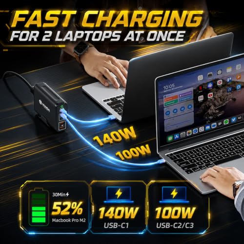 HUNDA 245W USB C Charger GaN Charging Station Desktop 5 Ports PD 140W MacBook Charger Fast Adapter Support PD3.1/PPS 45W /QC5 for MacBook Pro/Air,Dell,HP,Lenovo,Surface,iPhone,iPad,Galaxy etc