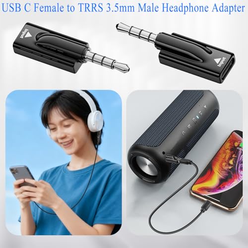 QIANRENON USB C to 3.5mm Headphone Adapter USB C Female to TRRS 3.5mm Male Audio Connector Type C to 4 Pole 1/8 Headset Plug Converter DAC Decoding, for AUX Car Audio Mobile Phone Computer, 2Pcs
