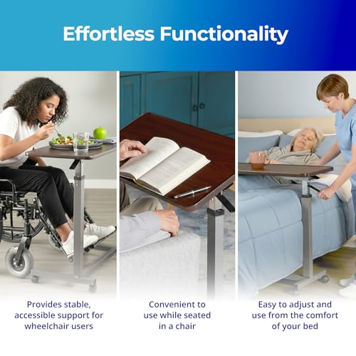 Invacare Bed Table, Height Adjustable Overbed Table, Hospital Bedside Table, Medical Rolling Desk with Wheels, Waterproof Medical and Home Use L-Shaped Steel Base Over Bed Tray Table - style: Non-Tilting Table