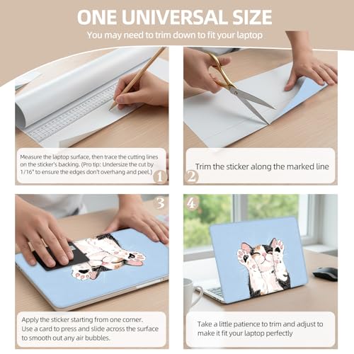 Universal Laptop Skin Sticker for 12/13/14/15.6 Inch Laptops, Reusable Vinyl Laptop Decal Cover, Waterproof Scratch Resistant Notebook Skin with 2 Wrist Pads,Cute Cat - color: Cute Cat