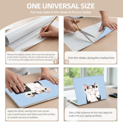 Universal Laptop Skin Sticker for 12/13/14/15.6 Inch Laptops, Reusable Vinyl Laptop Decal Cover, Waterproof Scratch Resistant Notebook Skin with 2 Wrist Pads,Cute Cat - color: Cute Cat