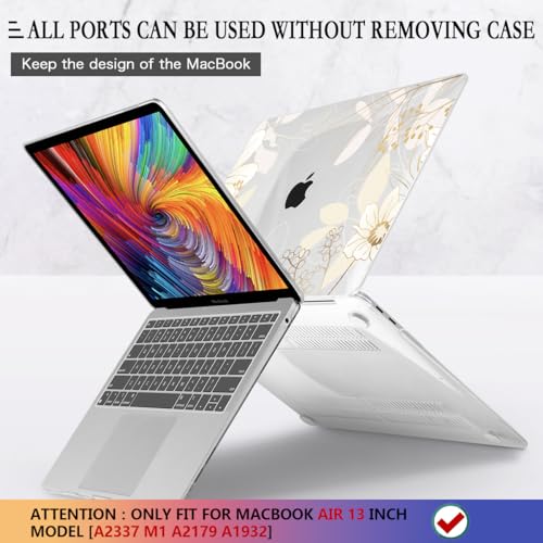 CISSOOK Compatible with MacBook Air 13 inch Case 2021 2020 2019 2018 | A2337 A2179 A1932, Plastic Hard Shell Case Keyboard Cover Screen Protector for MacBook Air 13.3 inch M1, Golden Flowers - color: Golden Flowers